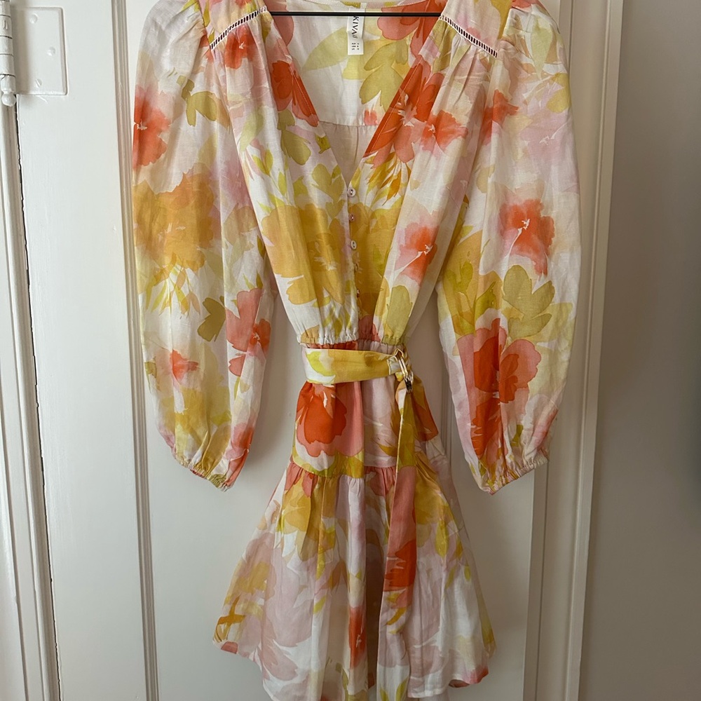 Kivari Genevieve Floral V-Neck Dress with Belt